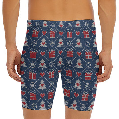 Christmas Gift Knitted Pattern Print Men's Long Boxer Briefs