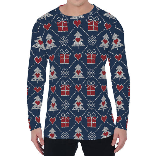 Christmas Gift Knitted Pattern Print Men's Long Sleeve T-Shirt