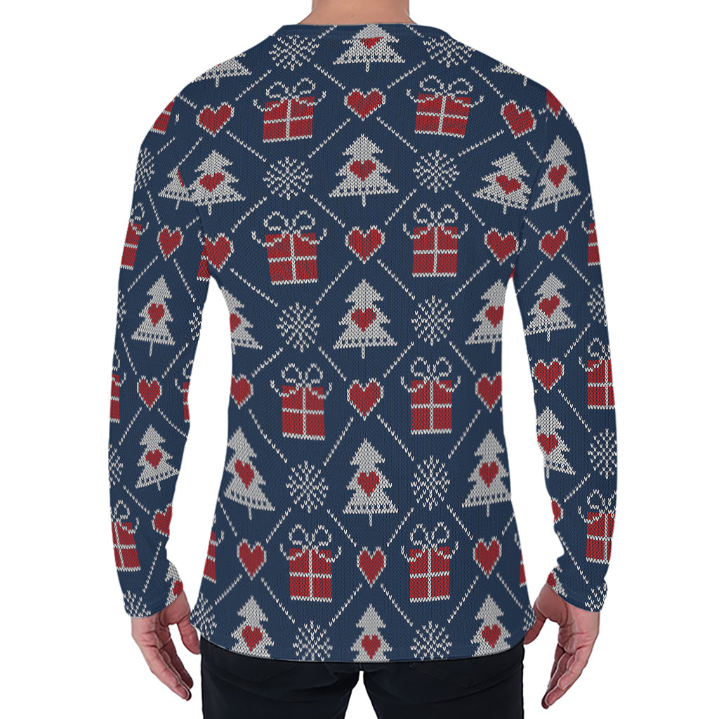 Christmas Gift Knitted Pattern Print Men's Long Sleeve T-Shirt