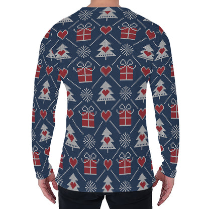 Christmas Gift Knitted Pattern Print Men's Long Sleeve T-Shirt