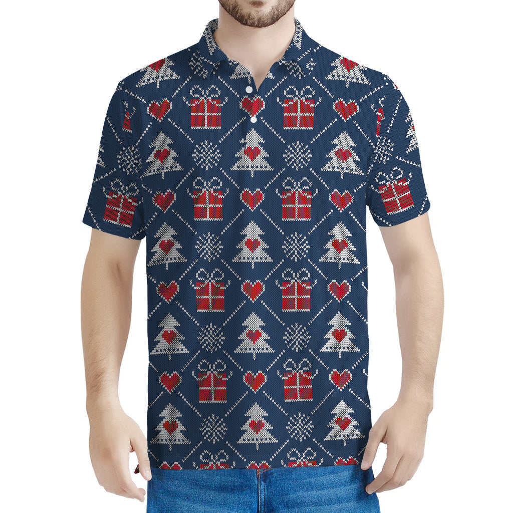 Christmas Gift Knitted Pattern Print Men's Polo Shirt