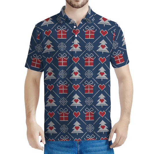 Christmas Gift Knitted Pattern Print Men's Polo Shirt
