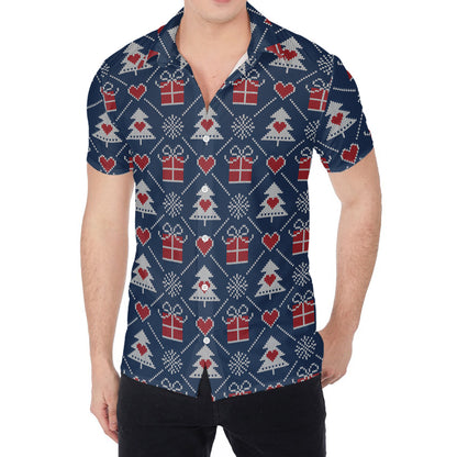 Christmas Gift Knitted Pattern Print Men's Shirt
