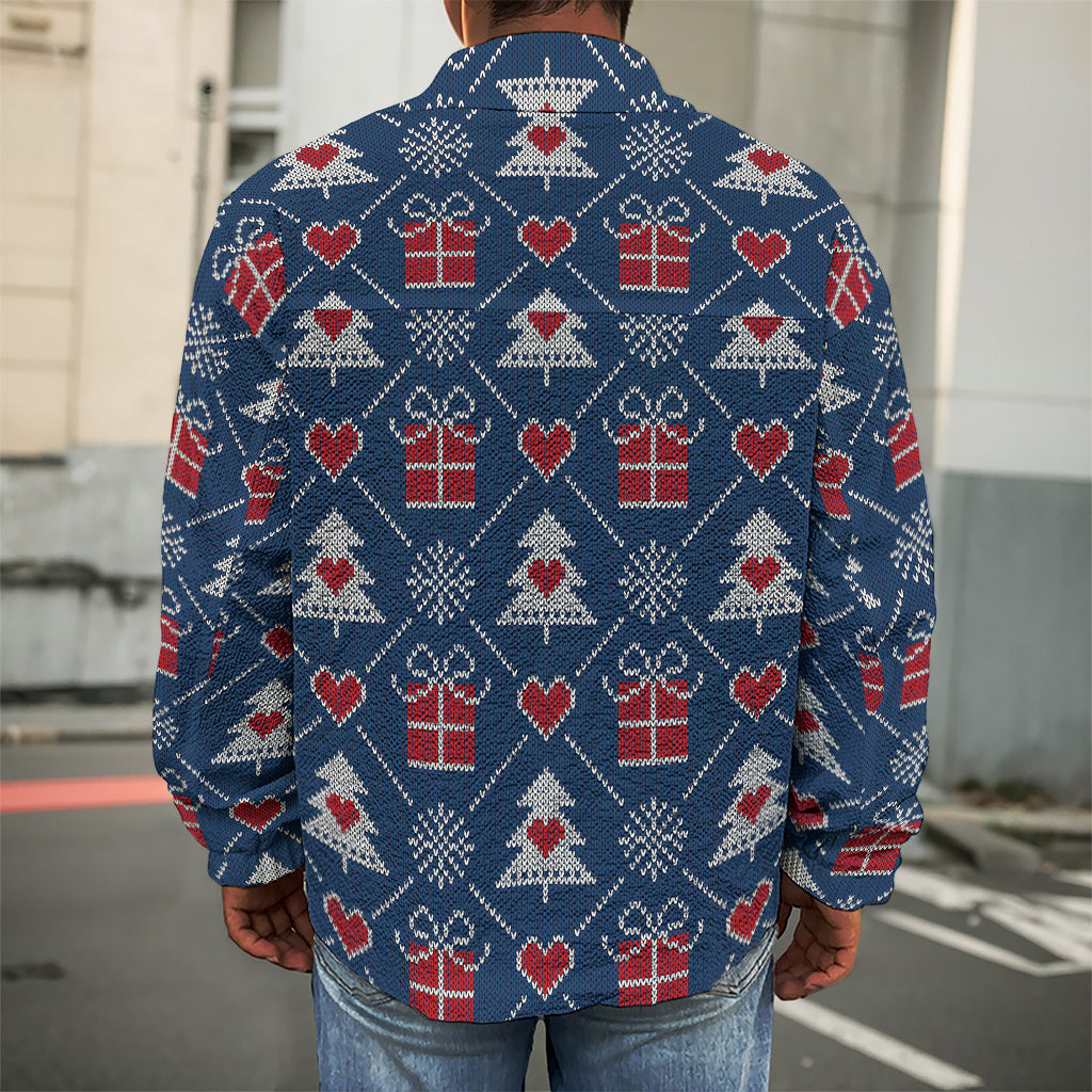 Christmas Gift Knitted Pattern Print Men's Shirt Jacket