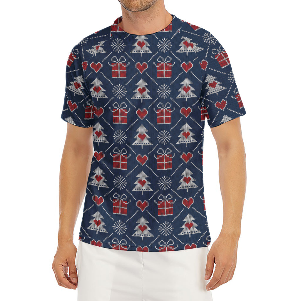 Christmas Gift Knitted Pattern Print Men's Short Sleeve Rash Guard