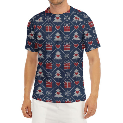 Christmas Gift Knitted Pattern Print Men's Short Sleeve Rash Guard