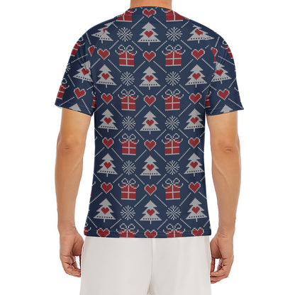 Christmas Gift Knitted Pattern Print Men's Short Sleeve Rash Guard