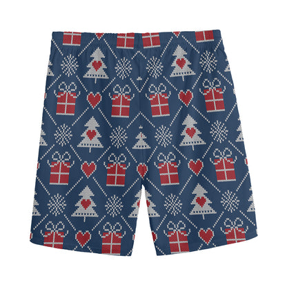 Christmas Gift Knitted Pattern Print Men's Sports Shorts