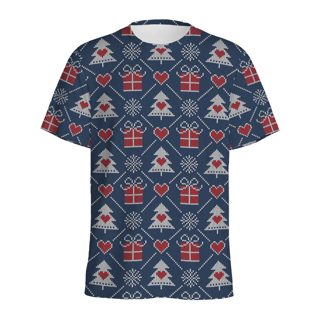 Christmas Gift Knitted Pattern Print Men's Sports T-Shirt