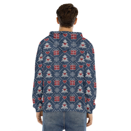 Christmas Gift Knitted Pattern Print Men's Velvet Pullover Hoodie