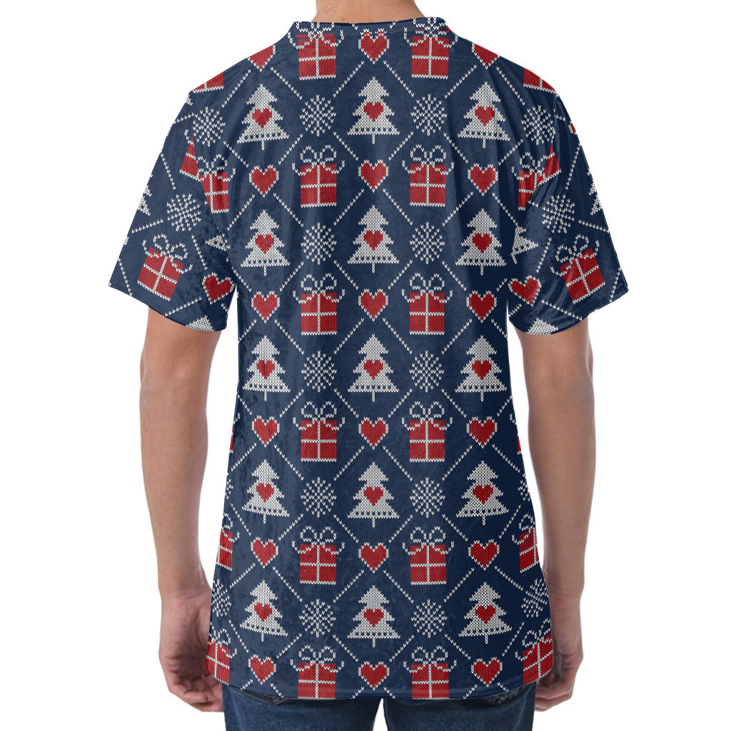 Christmas Gift Knitted Pattern Print Men's Velvet T-Shirt