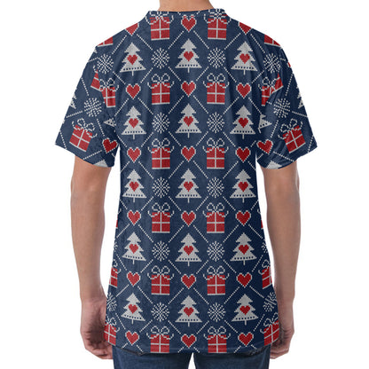 Christmas Gift Knitted Pattern Print Men's Velvet T-Shirt