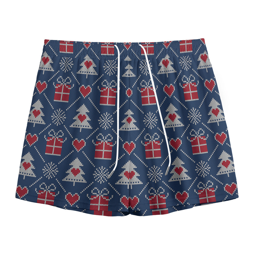 Christmas Gift Knitted Pattern Print Mesh Shorts