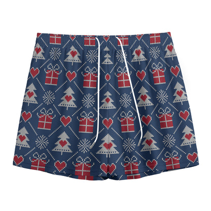 Christmas Gift Knitted Pattern Print Mesh Shorts