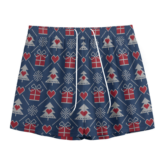 Christmas Gift Knitted Pattern Print Mesh Shorts