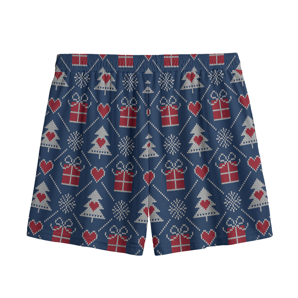 Christmas Gift Knitted Pattern Print Mesh Shorts