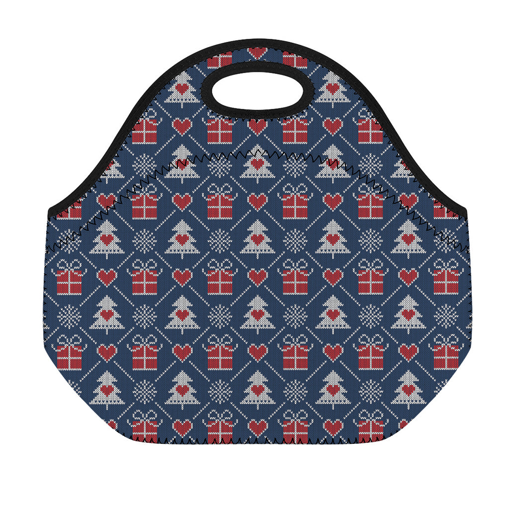 Christmas Gift Knitted Pattern Print Neoprene Lunch Bag