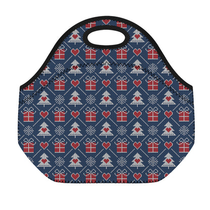 Christmas Gift Knitted Pattern Print Neoprene Lunch Bag