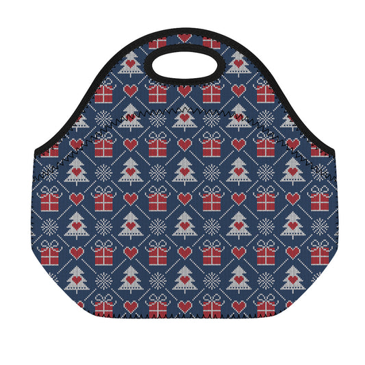 Christmas Gift Knitted Pattern Print Neoprene Lunch Bag