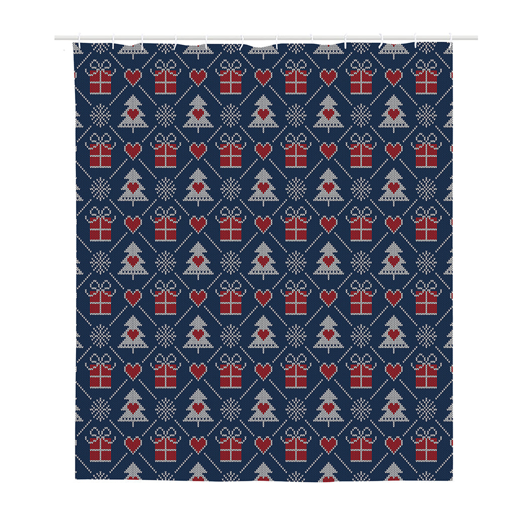 Christmas Gift Knitted Pattern Print Polyester Shower Curtain