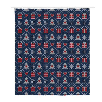 Christmas Gift Knitted Pattern Print Polyester Shower Curtain