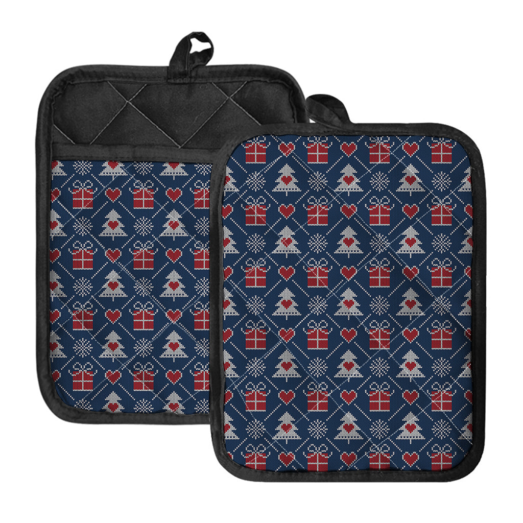 Christmas Gift Knitted Pattern Print Pot Holders With Pocket