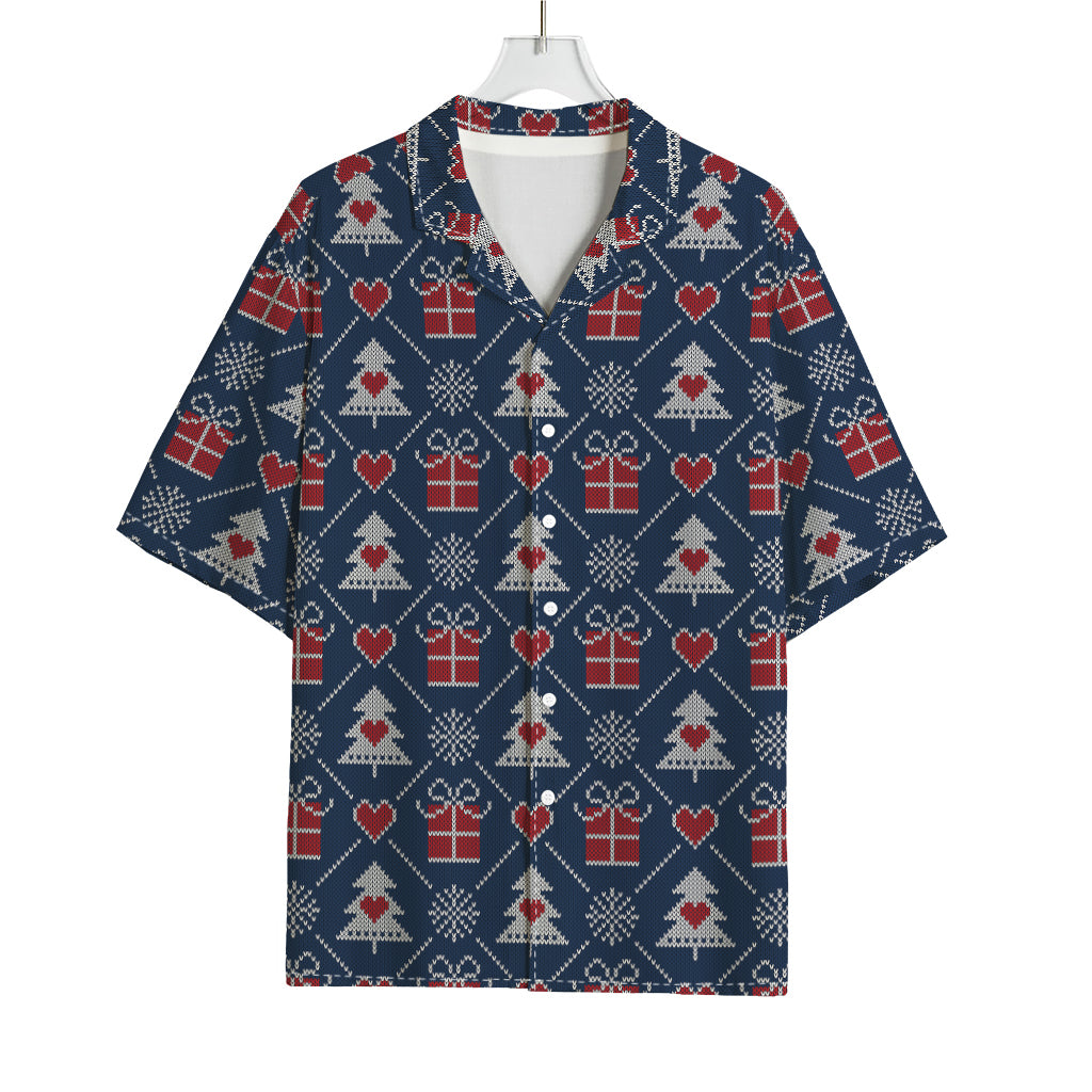 Christmas Gift Knitted Pattern Print Rayon Hawaiian Shirt