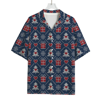 Christmas Gift Knitted Pattern Print Rayon Hawaiian Shirt