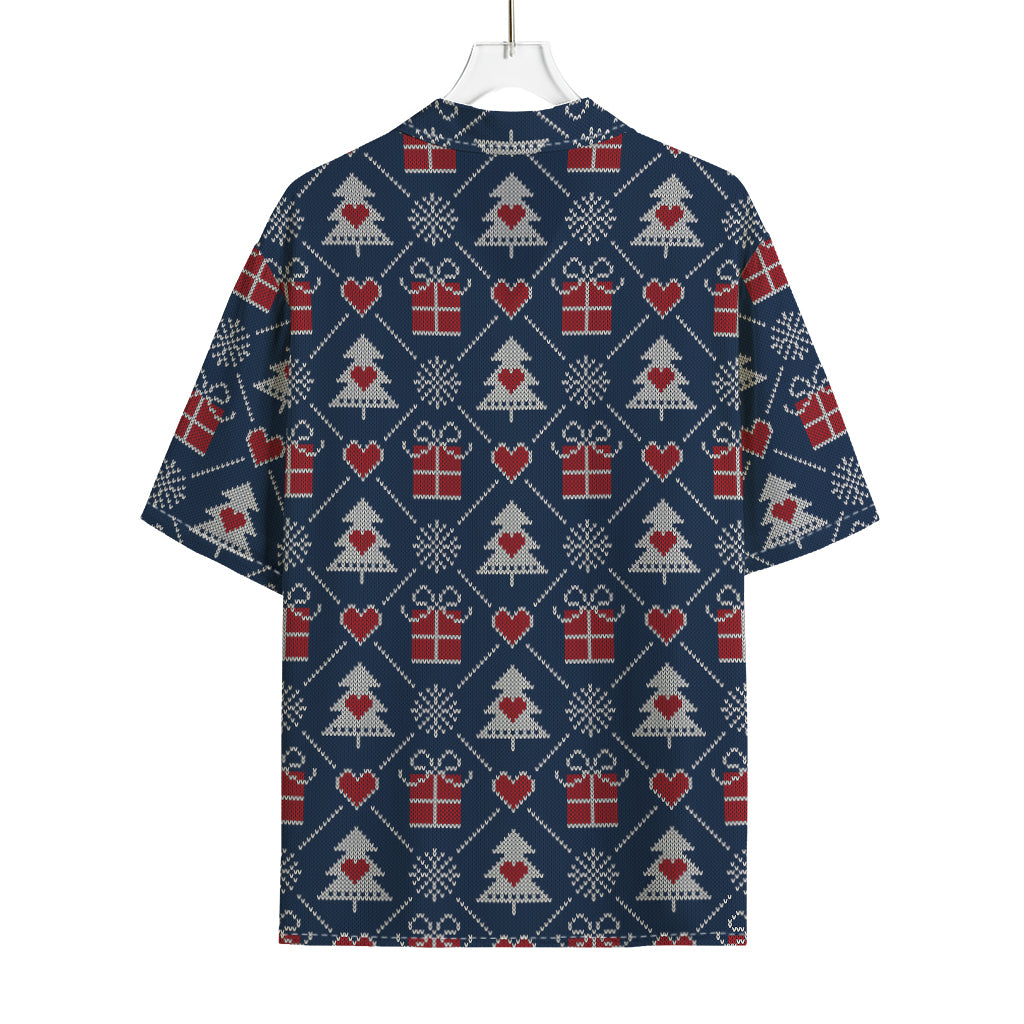 Christmas Gift Knitted Pattern Print Rayon Hawaiian Shirt