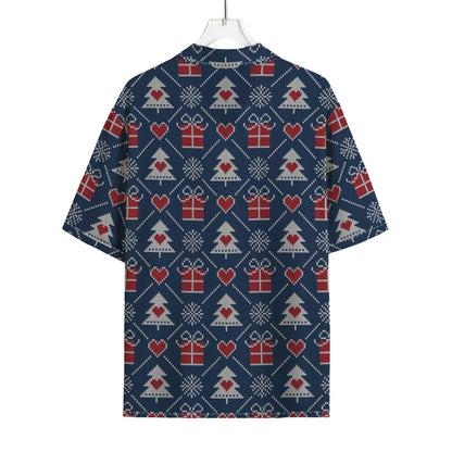 Christmas Gift Knitted Pattern Print Rayon Hawaiian Shirt