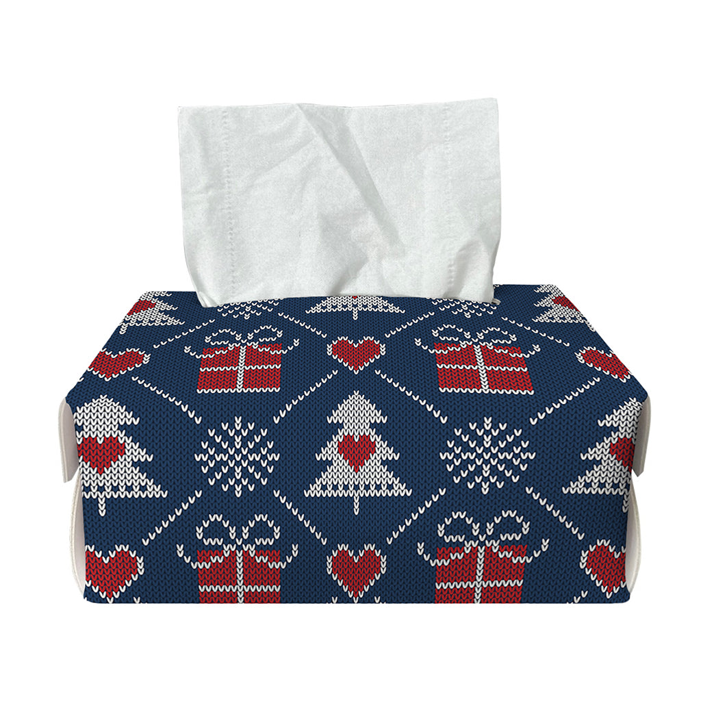 Christmas Gift Knitted Pattern Print Rectangle Tissue Box Cover