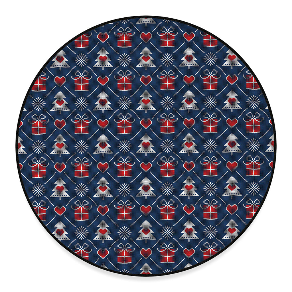 Christmas Gift Knitted Pattern Print Round Floor Mat