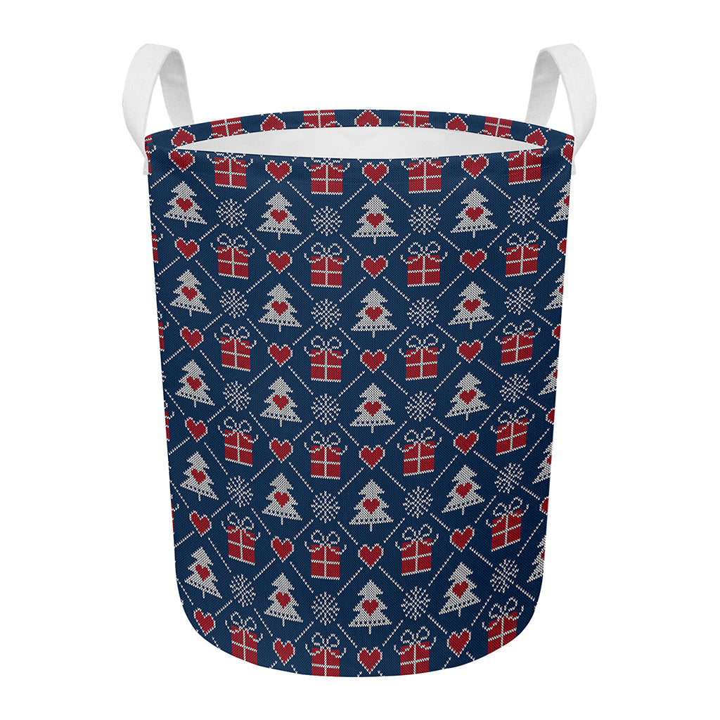 Christmas Gift Knitted Pattern Print Round Laundry Basket