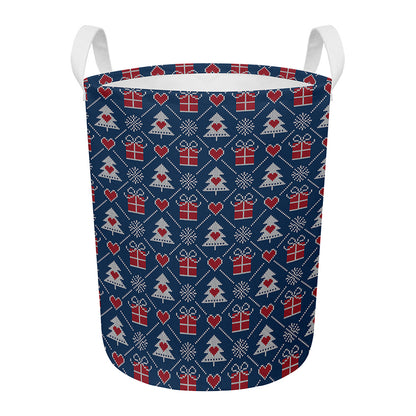 Christmas Gift Knitted Pattern Print Round Laundry Basket