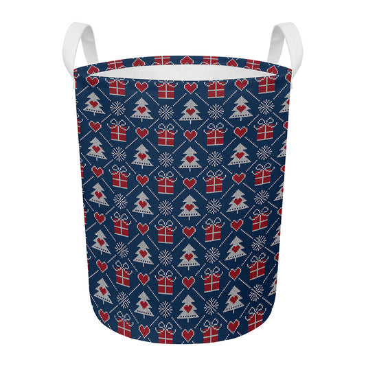 Christmas Gift Knitted Pattern Print Round Laundry Basket
