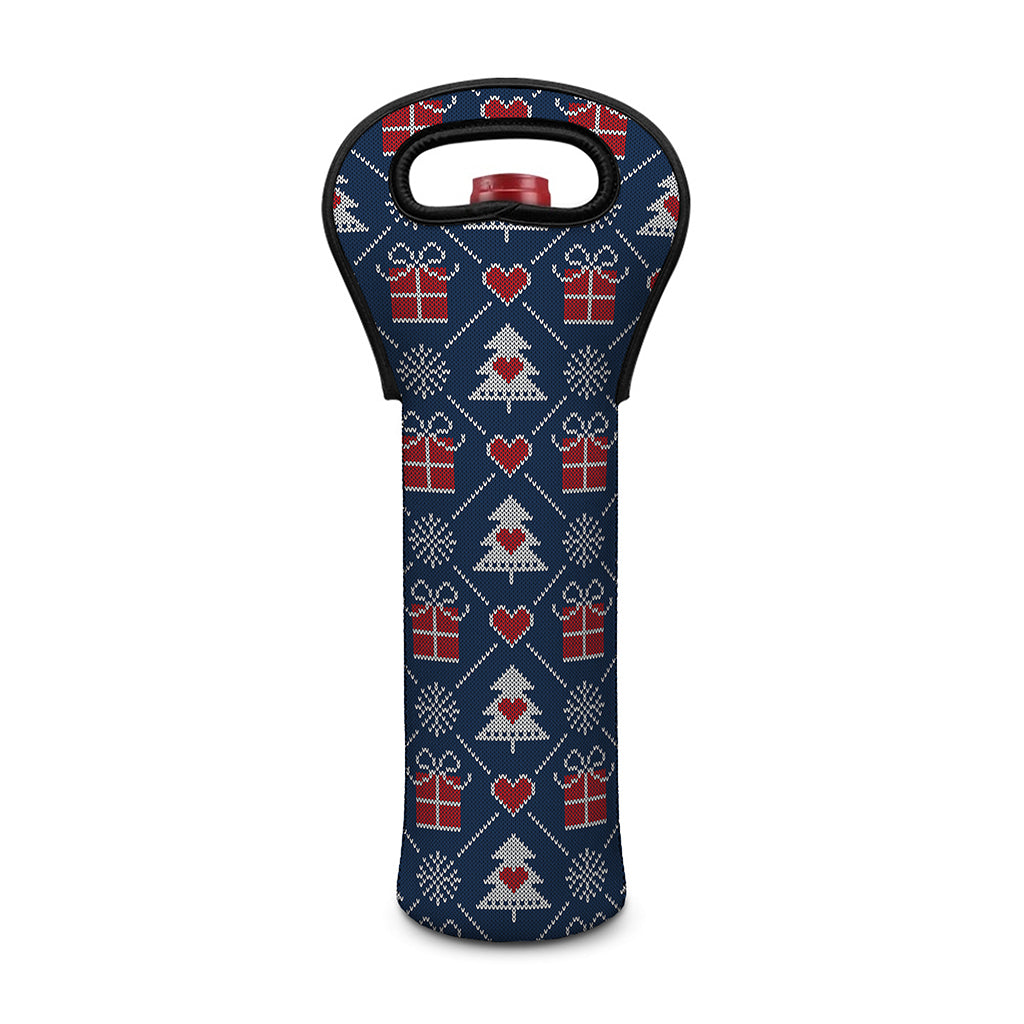 Christmas Gift Knitted Pattern Print Single Neoprene Wine Tote