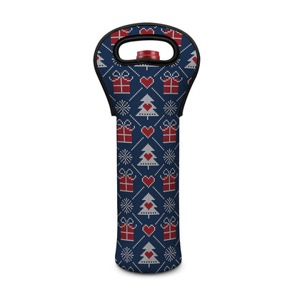 Christmas Gift Knitted Pattern Print Single Neoprene Wine Tote