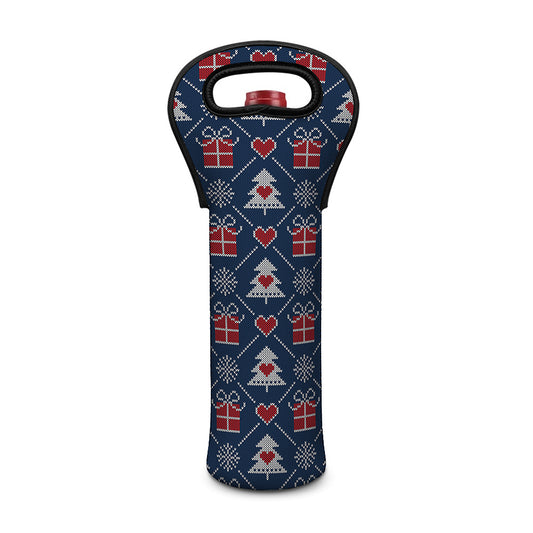 Christmas Gift Knitted Pattern Print Single Neoprene Wine Tote
