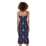 Christmas Gift Knitted Pattern Print Slim Fit Midi Cami Dress