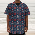 Christmas Gift Knitted Pattern Print Textured Short Sleeve Shirt
