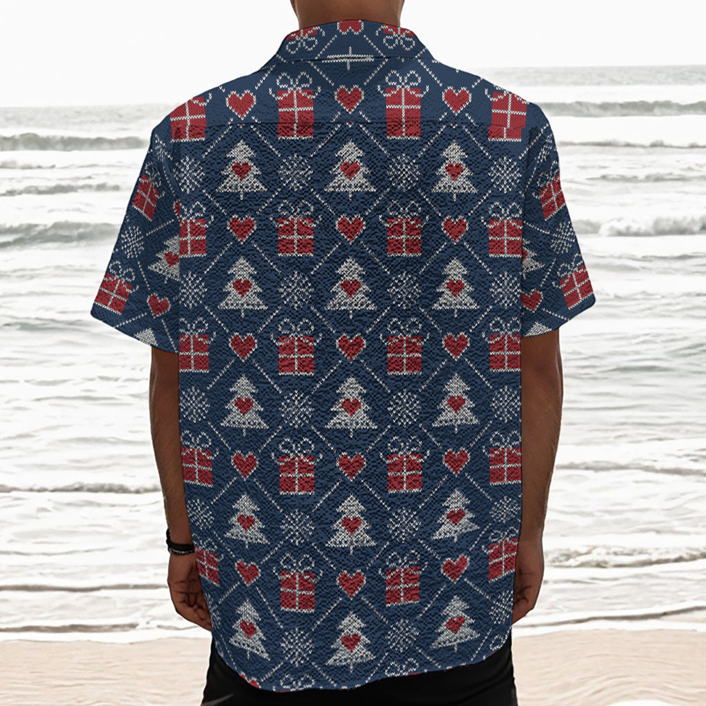 Christmas Gift Knitted Pattern Print Textured Short Sleeve Shirt
