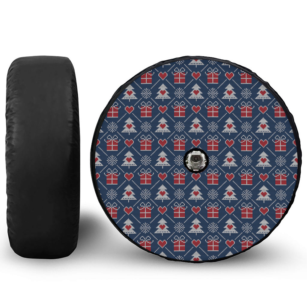 Christmas Gift Knitted Pattern Print Tire Cover With Camera Hole