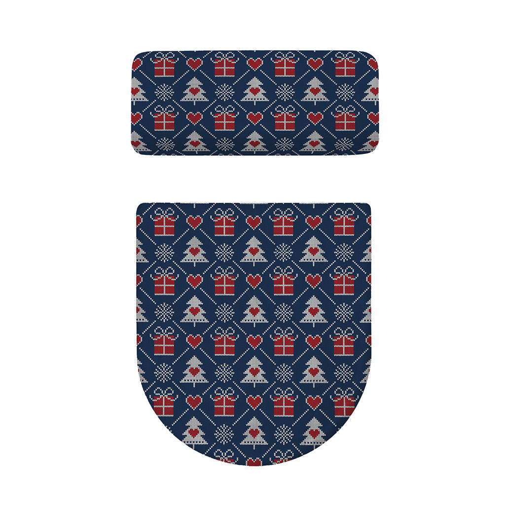 Christmas Gift Knitted Pattern Print Toilet Lid And Tank Cover Set