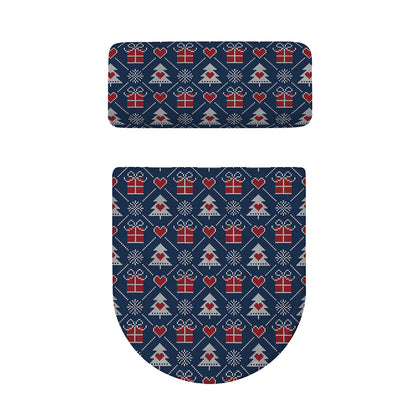 Christmas Gift Knitted Pattern Print Toilet Lid And Tank Cover Set