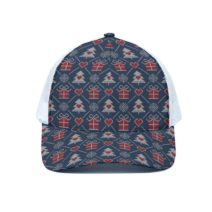 Christmas Gift Knitted Pattern Print White Mesh Trucker Cap
