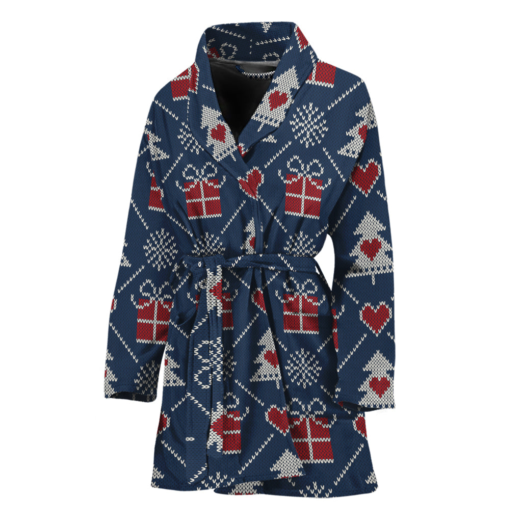 Christmas Gift Knitted Pattern Print Women's Bathrobe
