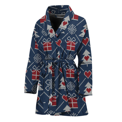 Christmas Gift Knitted Pattern Print Women's Bathrobe