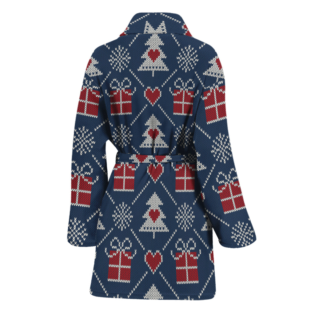 Christmas Gift Knitted Pattern Print Women's Bathrobe