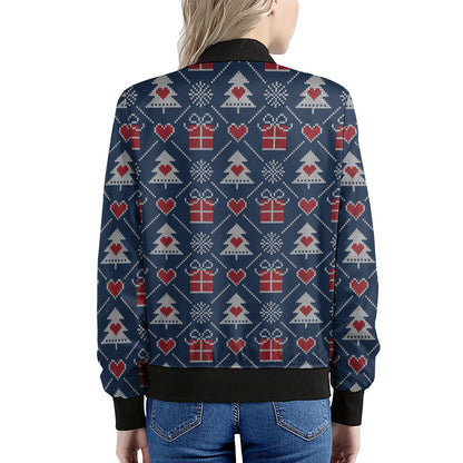Christmas Gift Knitted Pattern Print Women's Bomber Jacket