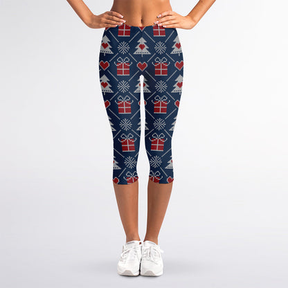 Christmas Gift Knitted Pattern Print Women's Capri Leggings